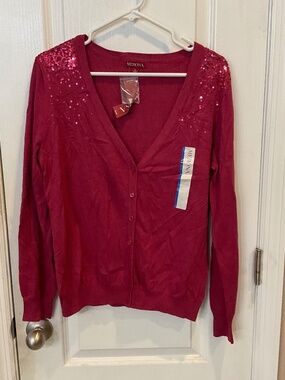 Merona Hot Pink Long Sleeve Cardigan Sweater with Sequins - Large - NWT